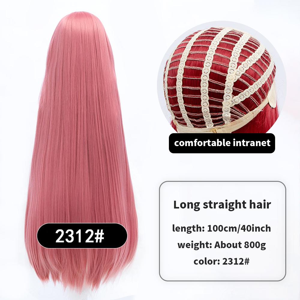 Длинный синтетический парик аниме для косплея 100 см с челкой, светлые, синие, красные, розовые, фиолетовые волосы для вечеринки