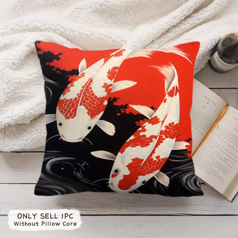 Japanese Painting Cushion Cover Soft Short Plush Pillow Cover Smooth Cozy Texture Aesthetic Cushion Case Home Decor