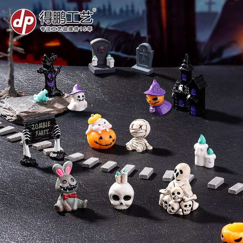 Accesorios Decoración Halloween Figuras Miniatura Momia Calavera Conejo Casa Mágica Fantasma Calabaza Decoración Escena Escritorio Set 8 Piezas