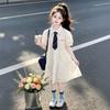 Girls Dress Preppy Style Princess A-line Skirt Short Sleeve Kids 8-14 Years Old