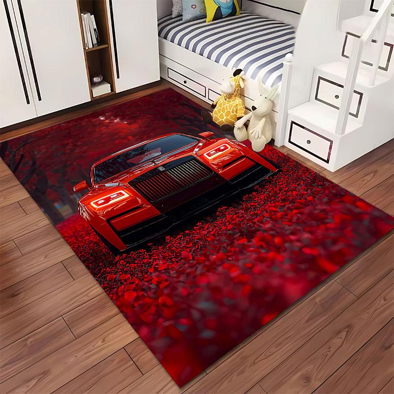 Luxury Red Car in Autumn Scene suitable as a non-slip mat for the living room or bedroom sofa