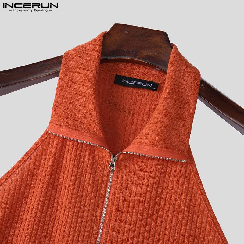 INCERUN Summer Men Sleeveless Zipper Rib Tank Tops T-shirts