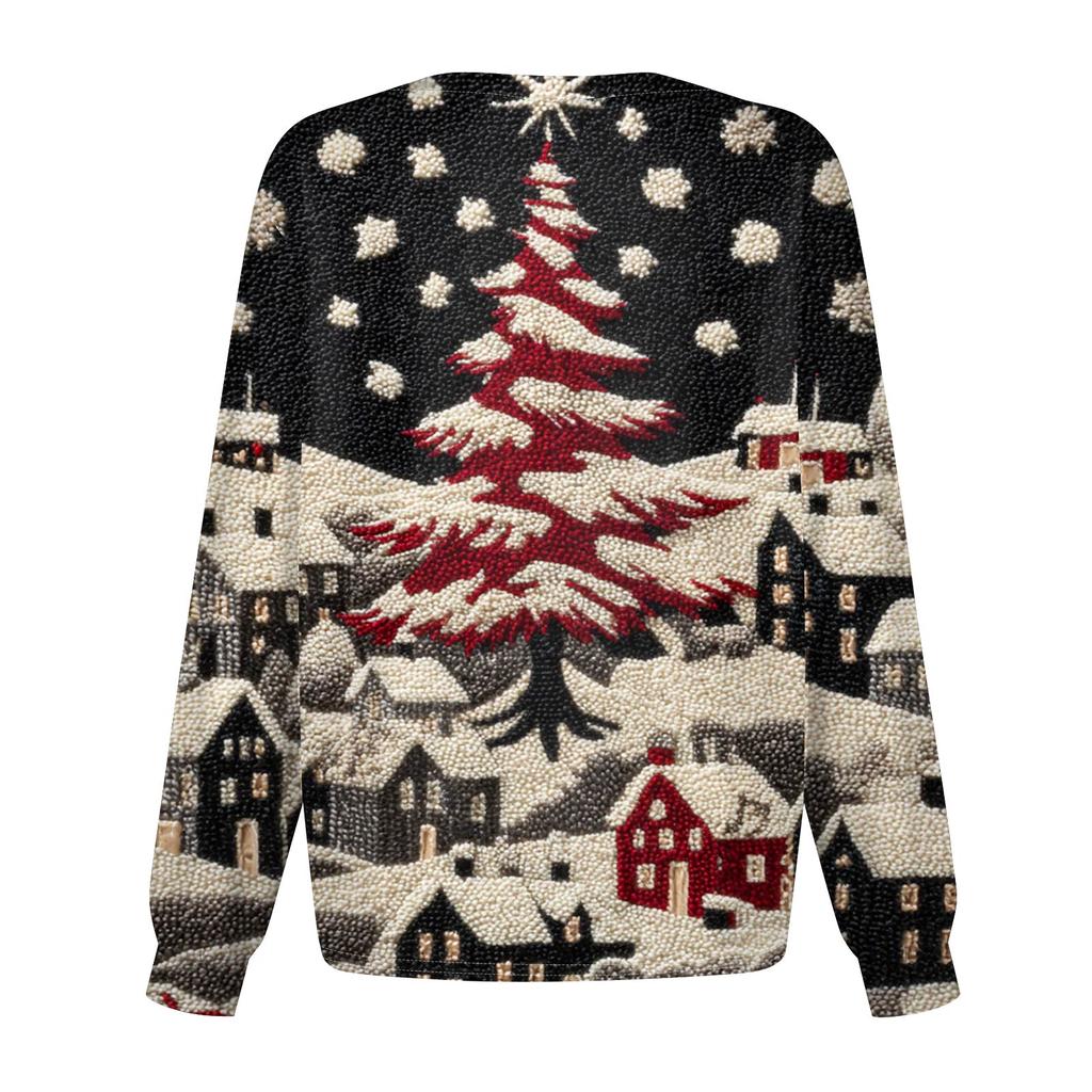 Women's Casual Long-Sleeved Single-Breasted Christmas-Themed Print  Cardigan