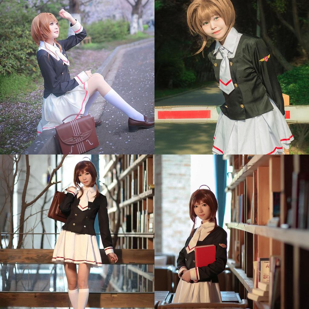 Оригинальный костюм для косплея Сакуры Киномото из Cardcaptor Sakura в потрясающем черно-белом дизайне