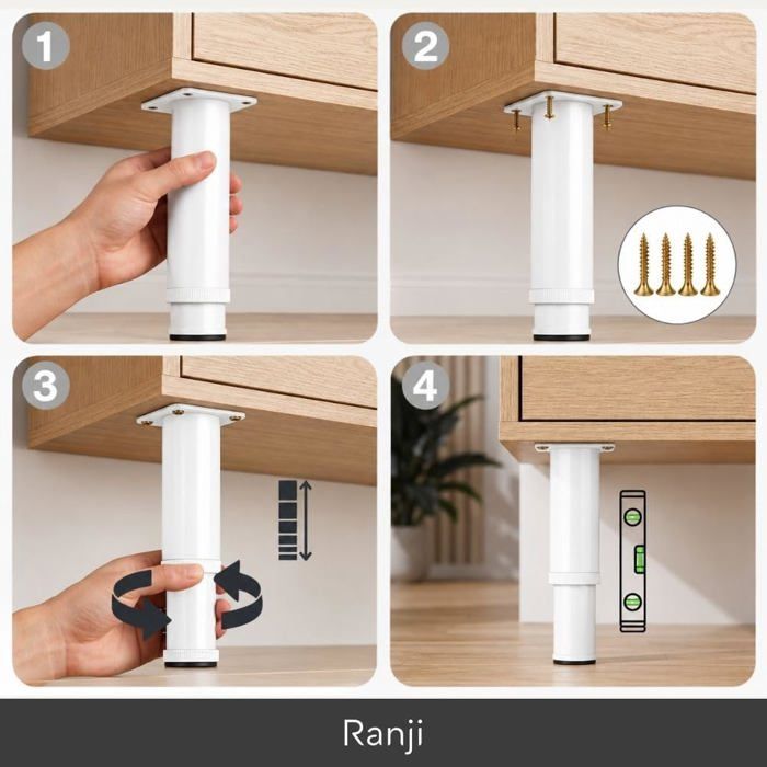 Pied de meuble - RANJI - 8–11,5 cm - Réglable - Acier - Embout antidérapant