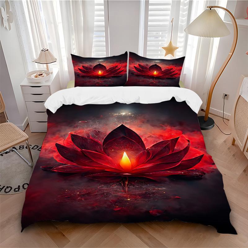 3pcs Lotus Bloom Soft Comfortable Bedding set, For Bedroom, Guest Room And Dorm, All - Season Use, High-Definition Printing182