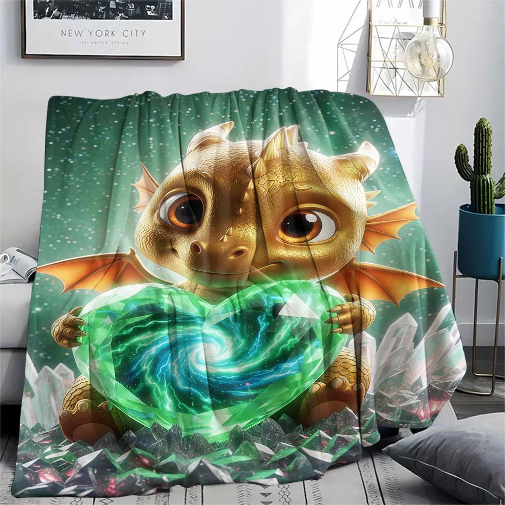 1Pc LovingDragon Print Flannel Blanket, High quality Comfortable for All Seasons, Home Decor, Warmth and Comfort, Perfect for Christmas Gifts
