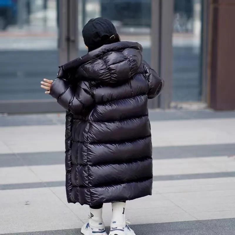 Детская длинная черная золотая утолщенная хлопковая куртка-пуховик зимняя хлопковая куртка длиной до колена для мальчиков и девочек