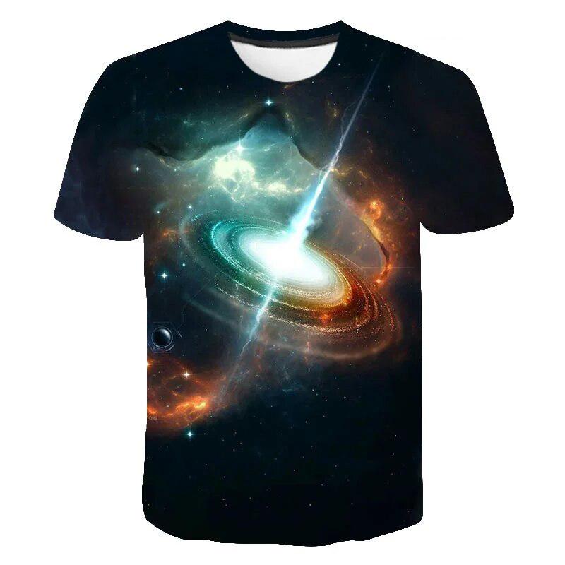 Детские топы Лето Вселенная Космос Галактика 3D Принт Футболки Уличная одежда Мужчины Женщины Мода Детская футболка с коротким рукавом