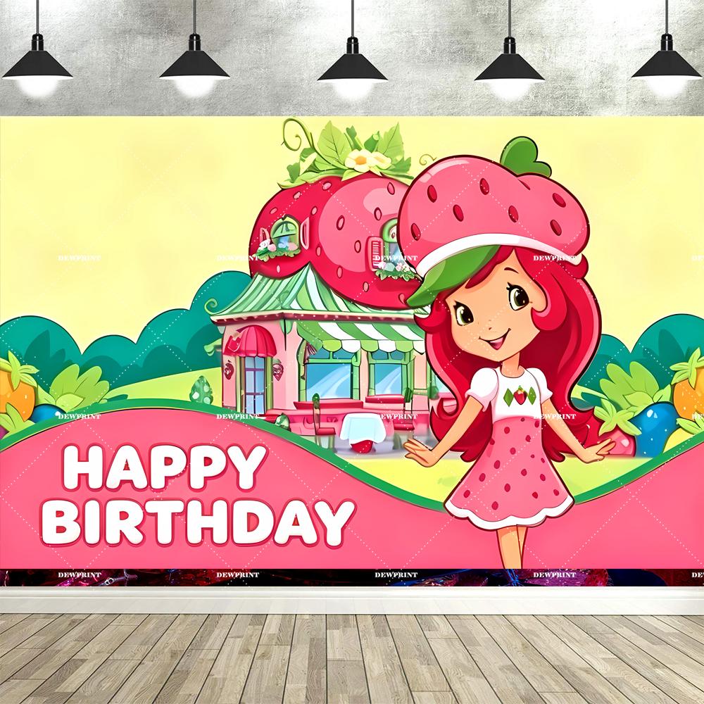 Dewprint Strawberry Girl Birthday Party Backdrop Cartoon Pink Shortcake-Themed Party Decoration Supplies Birthday Party Banner690