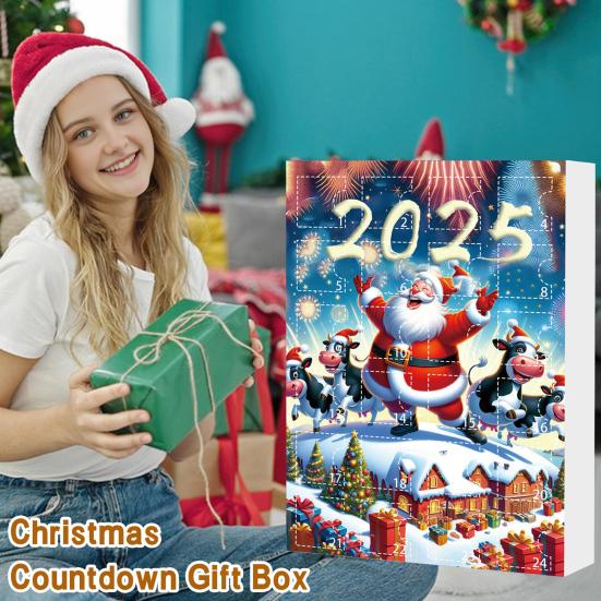 Cow Advent Calendar 2025 24 Days Christmas Countdown Calendar with 2D Acrylic Highland Cow Hanging Ornaments Cute Cow Christmas Tree Pendant
