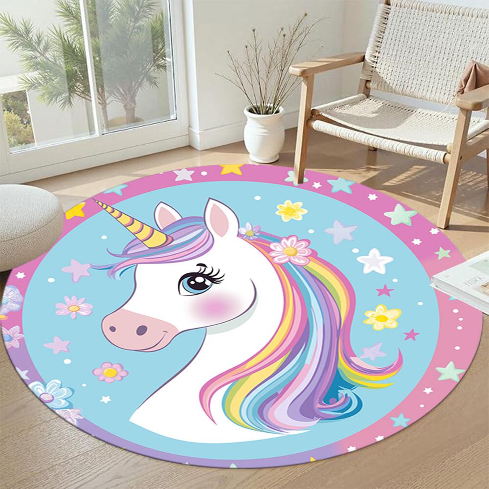 Unicorn5 Round Area Rug Design for Kitchen Foyer Hallway Study room Anti-slip Round Rug Decorate Offices Perfect Gift for Friends Family