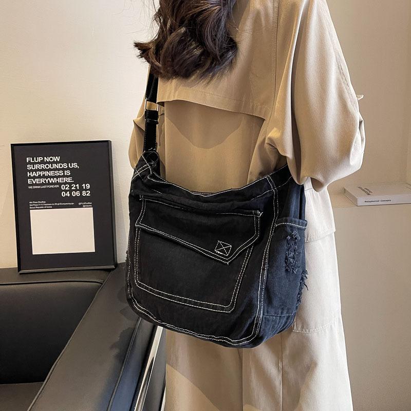Джинсовая сумка Женская сумка через плечо большой вместимости Студенческая сумка через плечо