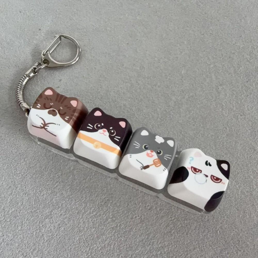 Finger-Tip Pressing Button Cat Fidget Clicker Keychain 4-Key Keycap Keychain Bag Charm