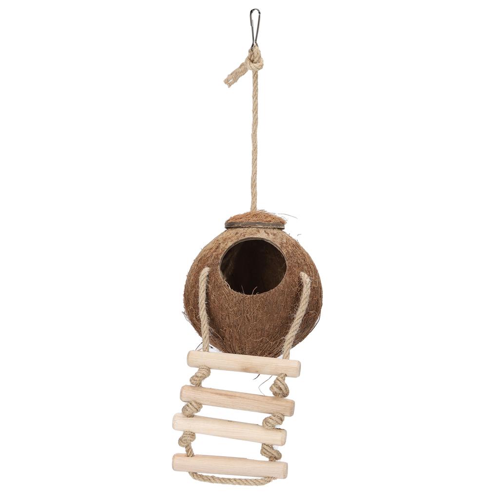 Подвесной домик из натурального кокоса для попугаев с лестницей, клетка для хомяков и качели, игрушка-гнездо из волосатого кокоса