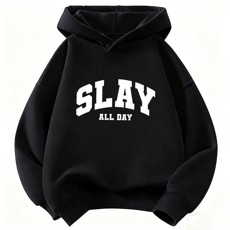 Модная Худи с Принтом Букв Slay All Day Детская Толстовка с Капюшоном для Мальчиков и Девочек Осень Зима Повседневные Худи