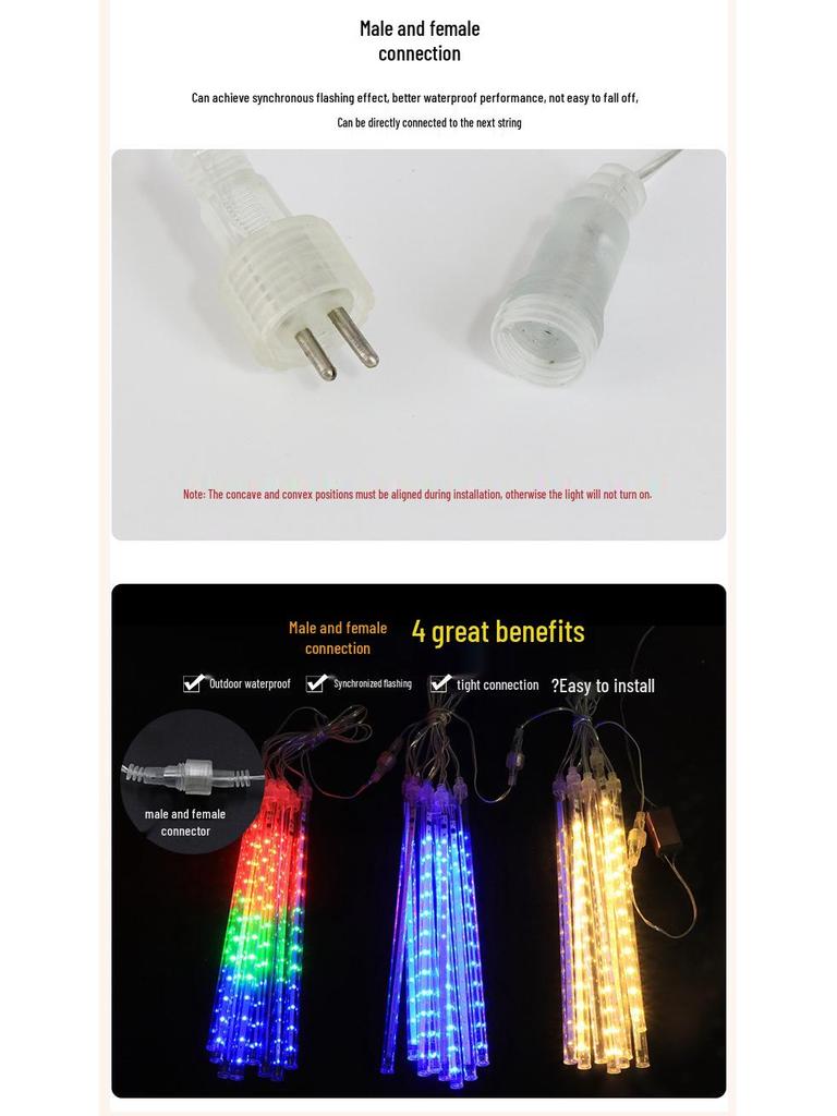 Solar-Powered LED Meteor Shower Lights: Waterproof, Colorful String Lights for Outdoor Decoration, Perfect for Festivals and Christmas Trees.