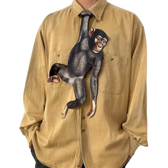 Мужская рубашка Галстук 3D Дизайн Рыба Обезьяна Бархатный Галстук-бабочка Животное Галстук-бабочка Аксессуар для шеи Реалистичная текстура Универсальный стиль Галстук