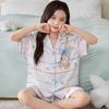 Kids Cartoon Print Ice Silk Pajama Set Short Sleeve Two Piece Sleepwear Girls Lightweight Home Wear