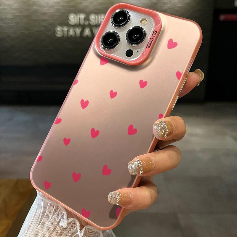 Розовое Сердце Любви Чехол для Телефона Пара IMD Для iPhone 17 15 Pro Max Чехлы iPhone 11 12 13 ProMax 14 16 Plus 7 XS XR Ударопрочный Funda