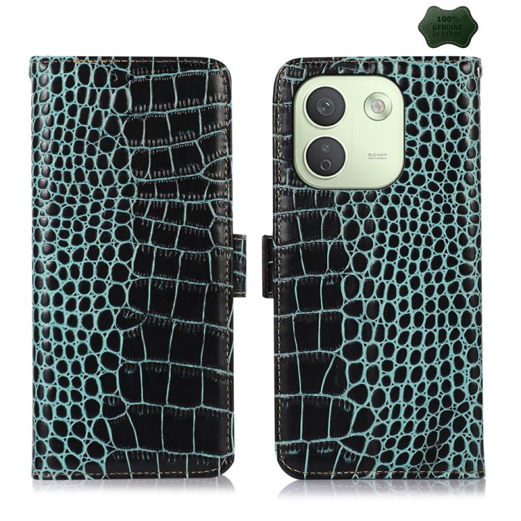 Crocodile Texture Top Layer Cowhide Leather Phone Case For Redmi K100 Pro Max/Poco F9 Ultra 5G, RFID Card Slot Kickstand Wallet Protective Cover