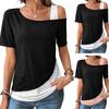 Женские летние топы с открытыми плечами, косой воротник, футболки с короткими рукавами, лоскутные цветные свободные повседневные футболки, уличная одежда