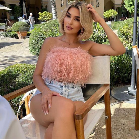 Вечерний укороченный топ, сексуальный пушистый прикосновение кожи, женская камзол без рукавов с открытыми плечами, ночная праздничная одежда