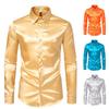 2024 Men's Shiny Satin Nightclub Style Long-Sleeved Shirt: Solid Color Trend