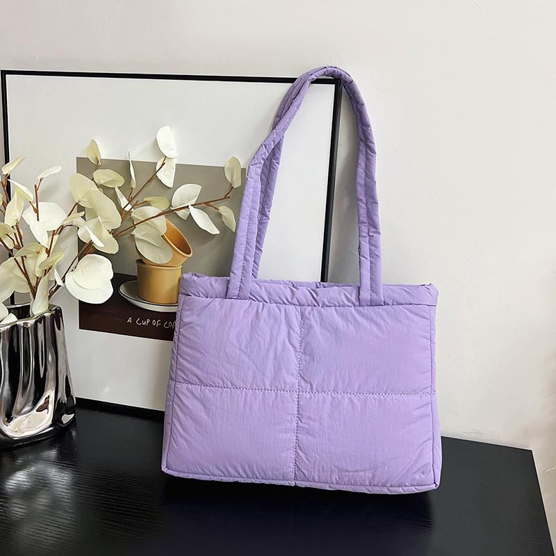 Ielgy Tote Bag Large Capacity Solid Color Simple Nylon Diamond Shoulder Bag Daily Commuter All-Match Underarm Bag