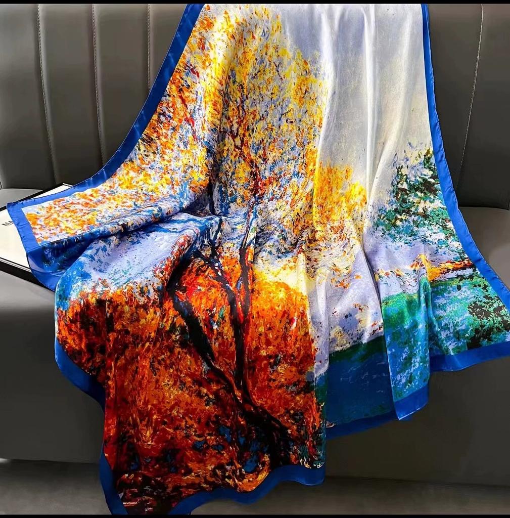 110cm Large Sqaure Scarf Printed Imitation Silk Scarf Women's Hadscarf