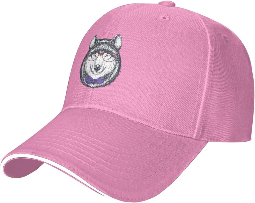 Husky With Glasses And Bow Tie Baseball Cap Adult Casual Polyester Adjustable Snapback Hat
