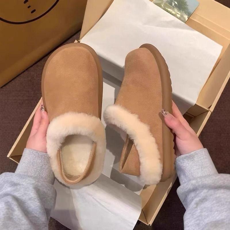 Thick-soled two-wearing Birkenstocks women's new winter velvet snow boots fluffy slippers soft-soled thermal cotton shoes