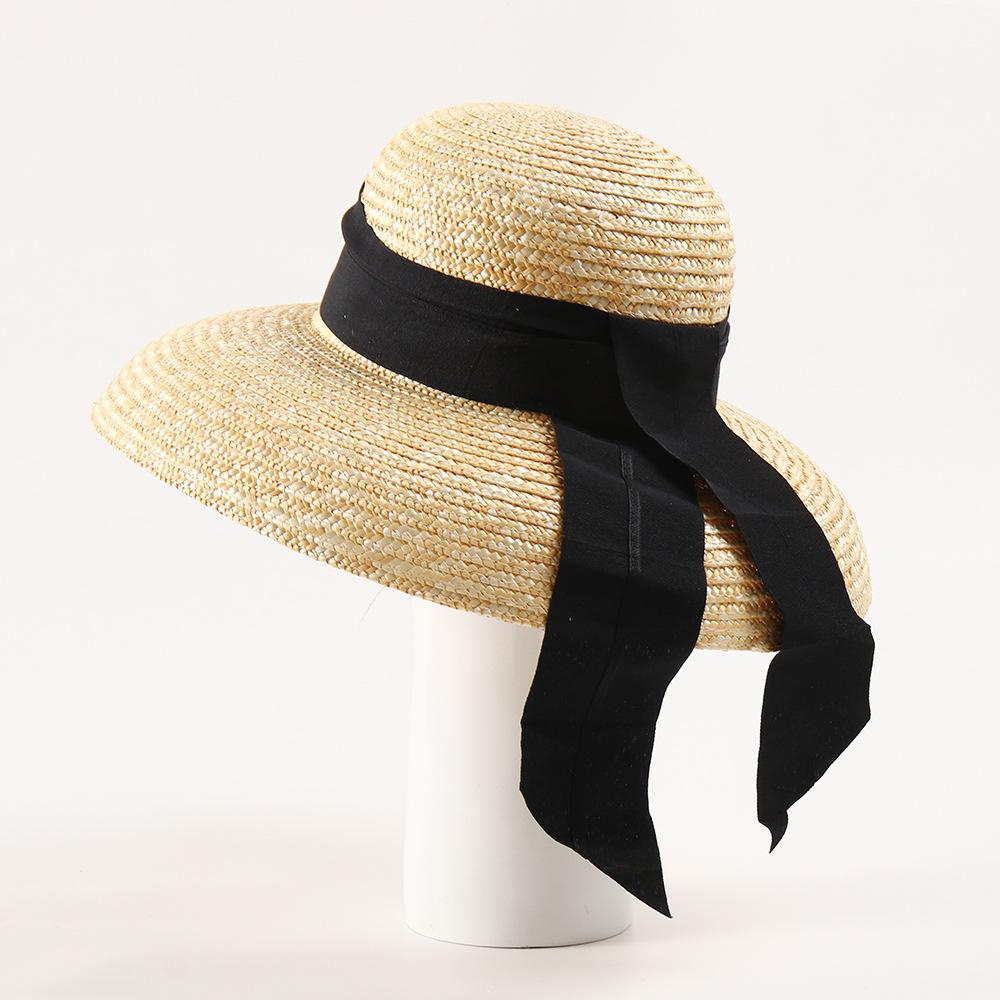 Spring and summer fashion lower edge straw hat big bow streamer sun hat ins Xiaohongshu Internet celebrity wide brim sun hat
