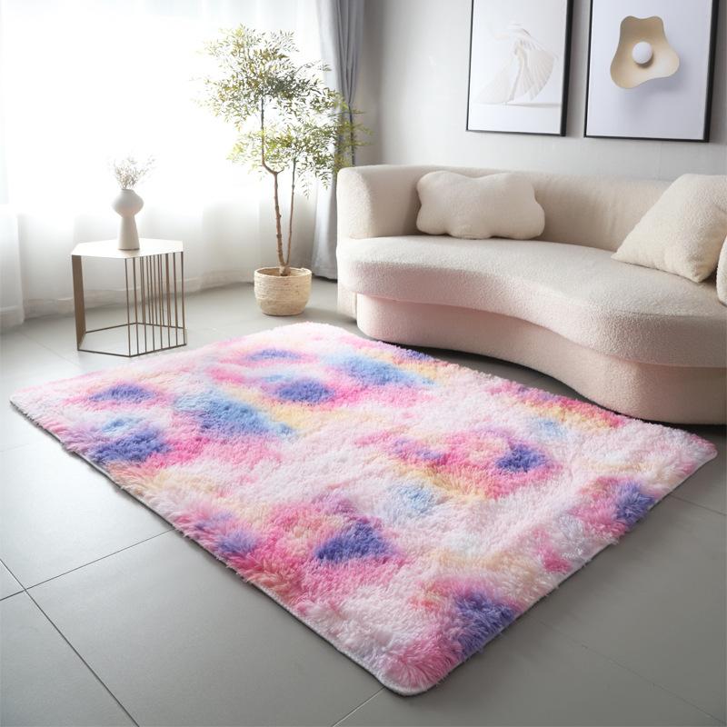 Rainbow Fluffy Rugs Anti-Skid Shaggy Area Rug Dining Room Carpet Floor Mat Home Bedroom