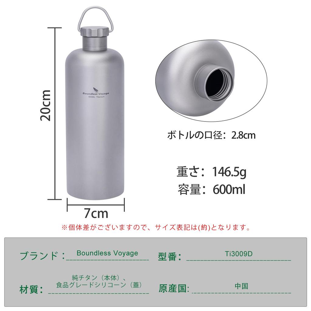 Спортивная бутылка для воды Boundless Voyage Titanium с одной стенкой, 600 мл, узкое горлышко, сверхлегкая, прочная, для питья прямо из бутылки, идеально подходит для походов,