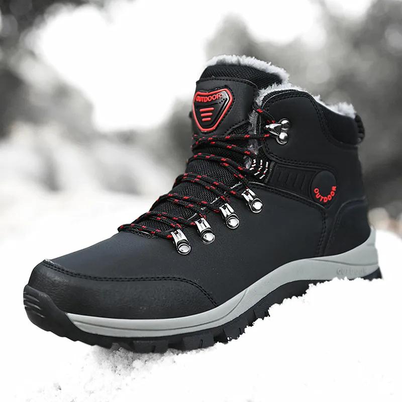 Fashion 2024 Winter Men Hiking Boots Waterproof Ankle Snow Boots Men Sneakers Outdoor Non-slip High Top Plush Warm Leather Shoes