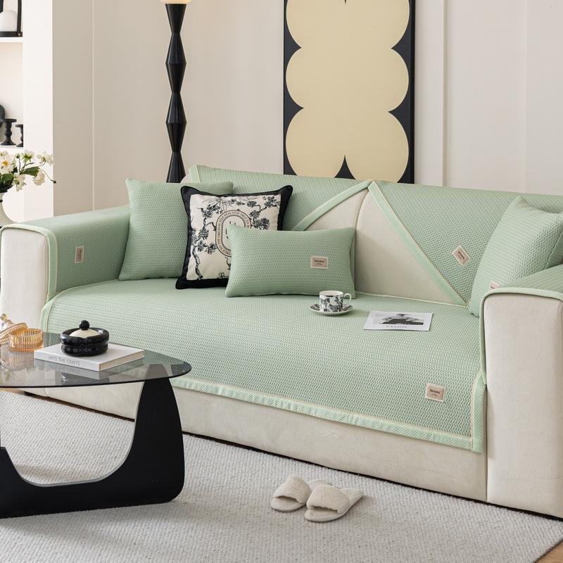 Летний однотонный диванный коврик из ледяного шелка, нескользящий универсальный охлаждающий чехол для дивана, чехол для дивана для гостиной, вышивка, колос пшеницы, чехол для дивана