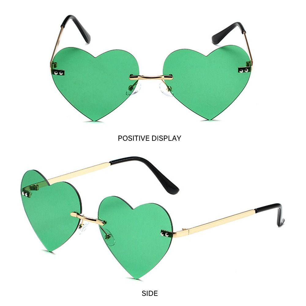 Cosplay Costume Rimless Heart Sunglasses Pink Hippie Sunglasses Metal Sun Glasses Heart-Shaped