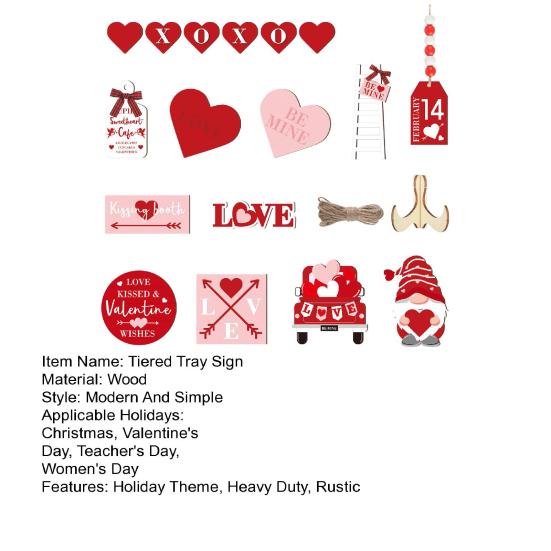 1 набор украшений ко Дню святого Валентина, двухсторонний деревянный гном в форме сердца