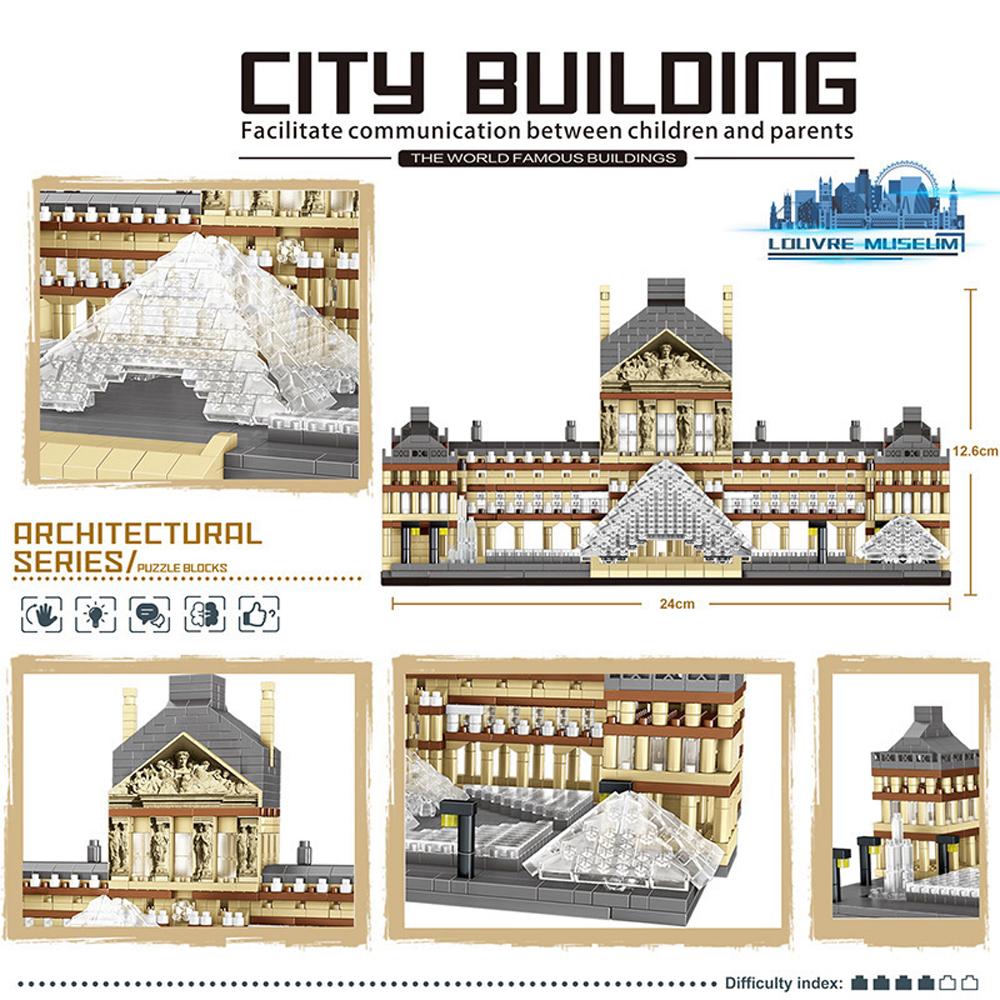 KNEW BUILT Louvre Микро Мини Строительные Блоки для Взрослых Наборы Архитектурных Игрушек Строительство Детская Игрушка Сборные Кирпичики