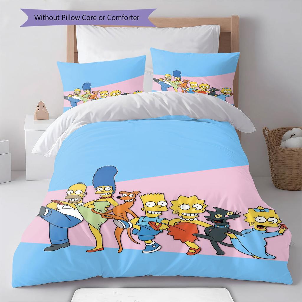 The Simpsons Cartoon Poster Pattern Bedding Home Decoration Birthday Gift ( 1 duvet cover + 2 pillowcase, without core),fan merchandise.