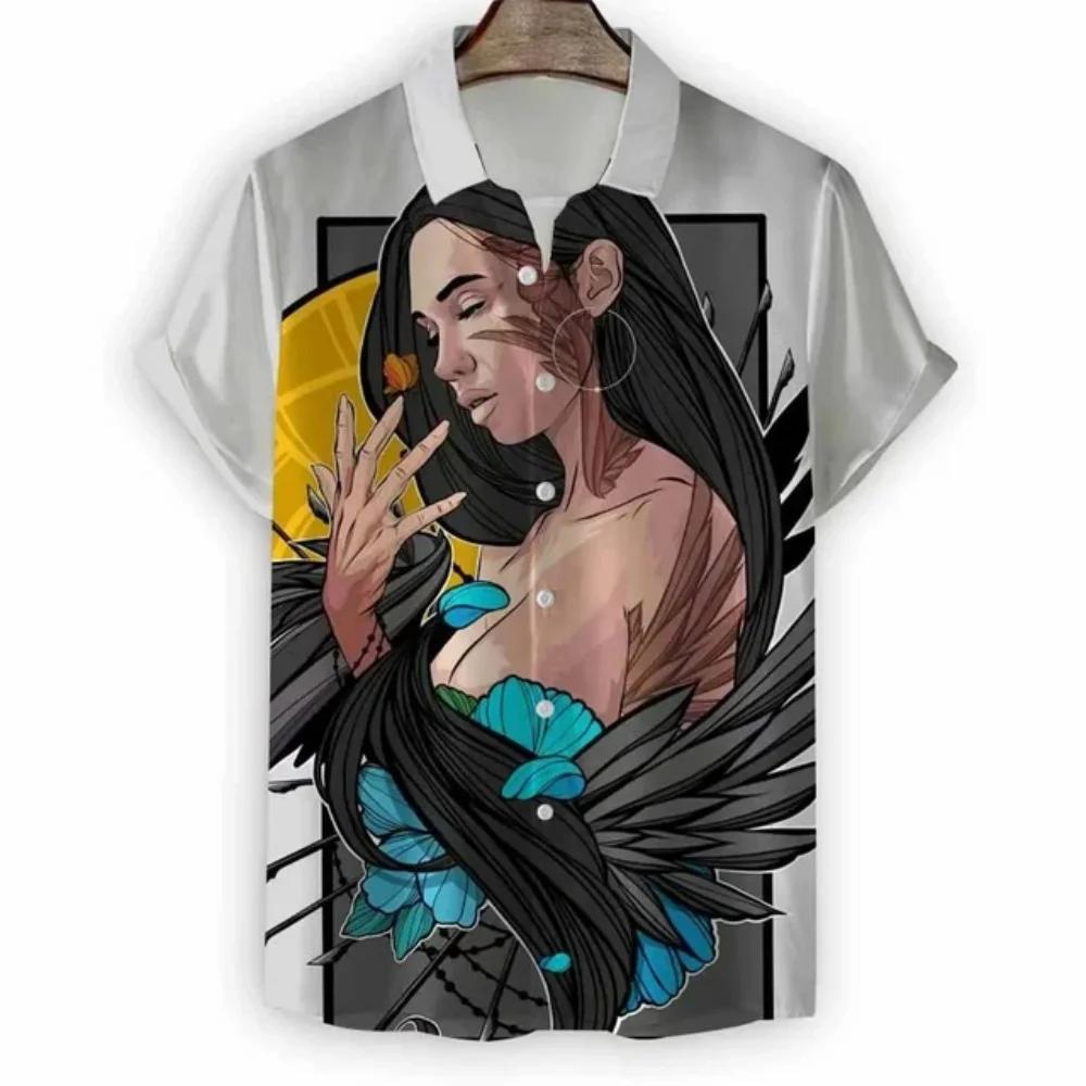 Modern Girls Pattern Print Men's Shirts Hawaii Short Sleeve Top Fashion Streetwear Casual Outdoor Men's and Women's Clothing Blouse