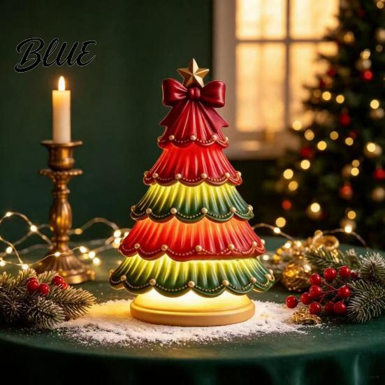 Exquisite Holiday Party Artificial Xmas Tabletop Decor Christmas Tree Ornament Lighted Resin LED Modern Living