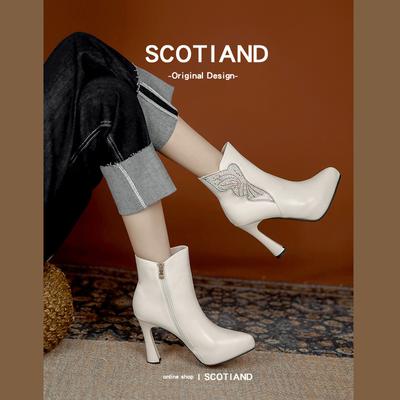 Yuexinwang натуральная кожа плоская для женской обуви Хуэйчжоу виноград мать та же кожа сапоги женские тонкие каблуки острый носок осень и зима новые короткие сапоги