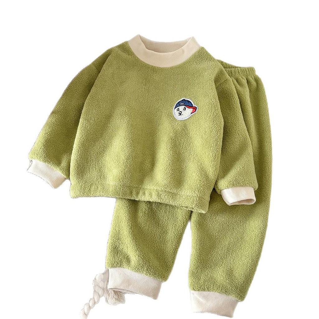 Детский велюровый пижамный комплект в корейском стиле для осени/зимы - Теплый, двусторонний для мальчиков и девочек