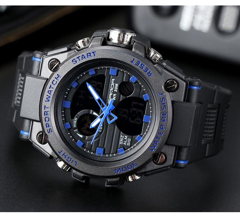 Мужские многофункциональные светящиеся водонепроницаемые спортивные часы Sanda с двойным дисплеем для подростков