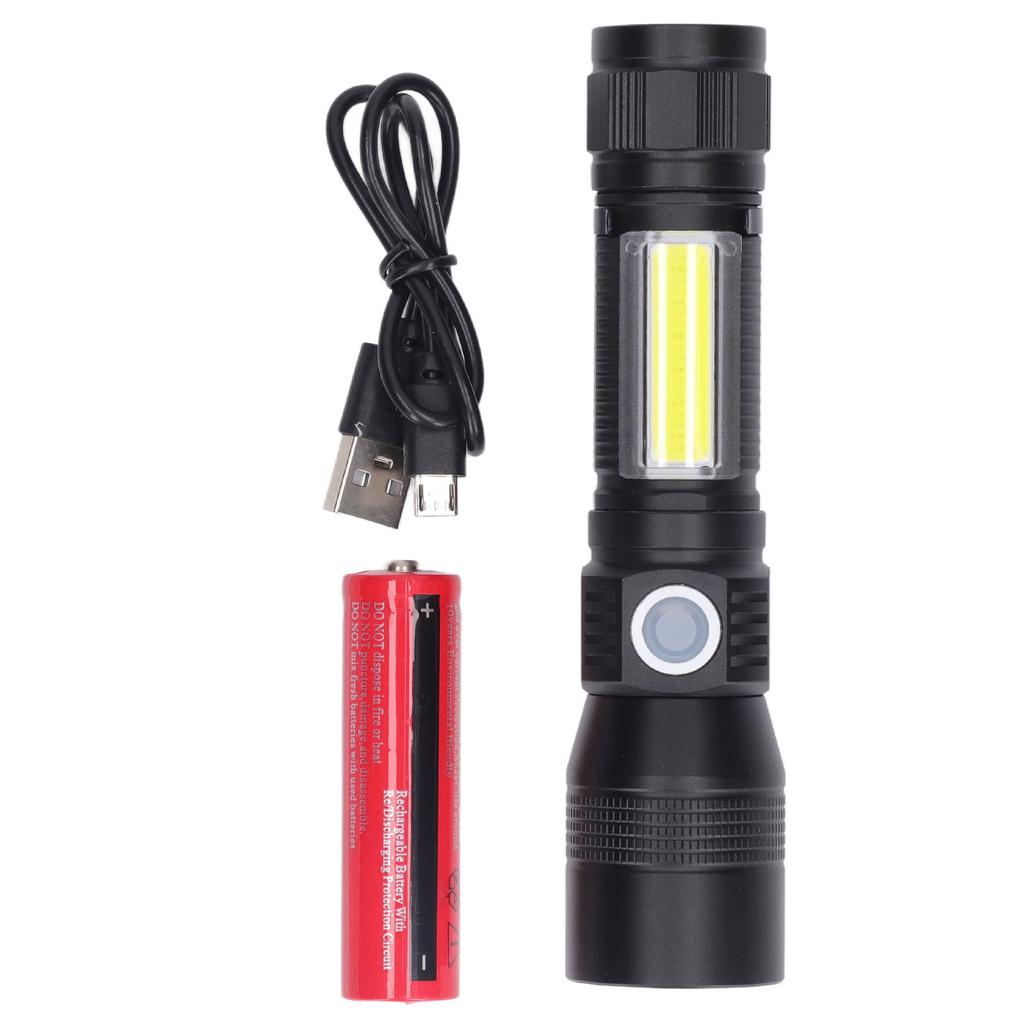 LED Flashlight Rechargeable Torch LED Pocket Flashlight with COB Light Super Bright Magnetic Base