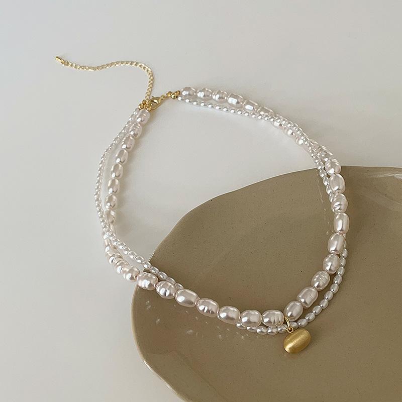Французское ретро двухслойное нерегулярное жемчужное ожерелье Love Bean для женщин, легкое, роскошное, персонализированное, модное, цепочка на ключицу