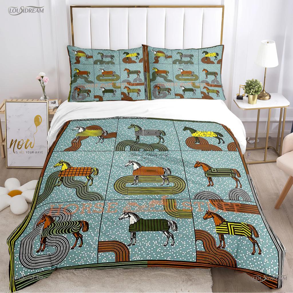 Fashion Ethnic Frame Horse Duvet Cover Comforter Bedding Set Soft Quilt Cover and Pillowcases for Teens Single/Double/Queen/King