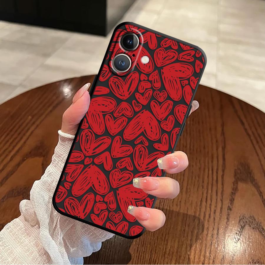Креативный чехол в форме сердца для iPhone 15 16 14 Plus 17Air XS Max XR 13 12 11 17 Pro Max 7 8 Черный Мягкий чехол для телефона